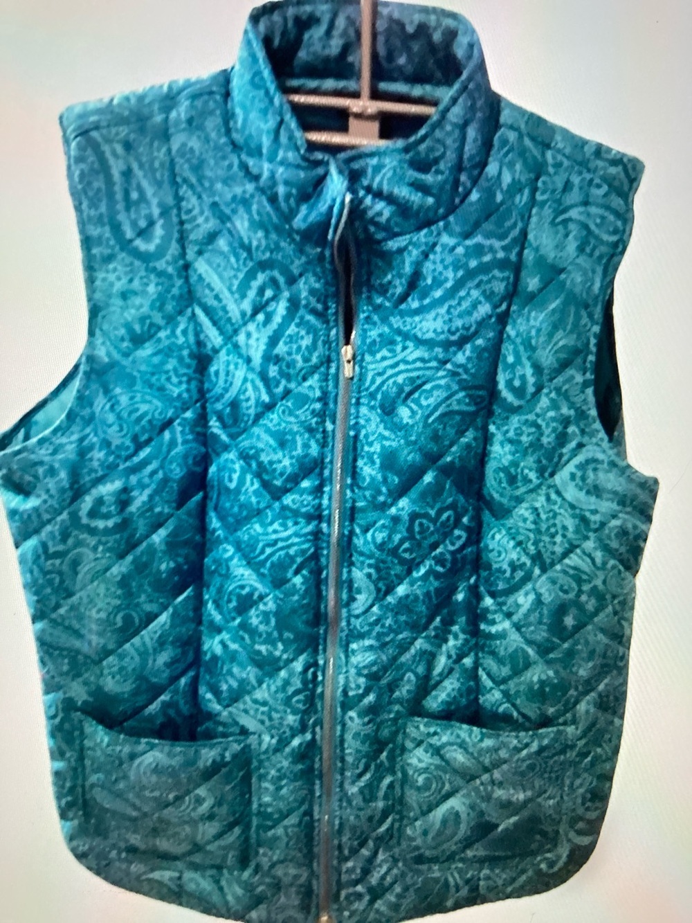 Erika Quilted Paisley Vest Jacket Teal size L Outerwear